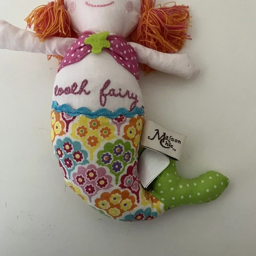 Maison Chic Mermaid Tooth Fairy Pillow Plush Doll Tooth Holder Pocket